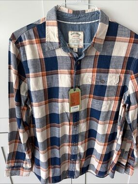 Fat Face Plaid Button-Down Shirt in Blue, Cream & Orange